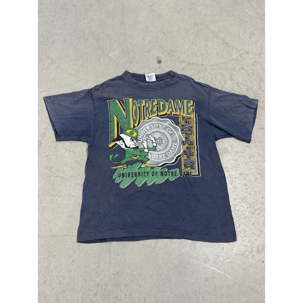 Vintage 90's Notre Dame University Single T Shirt Beautiful distressed Size L